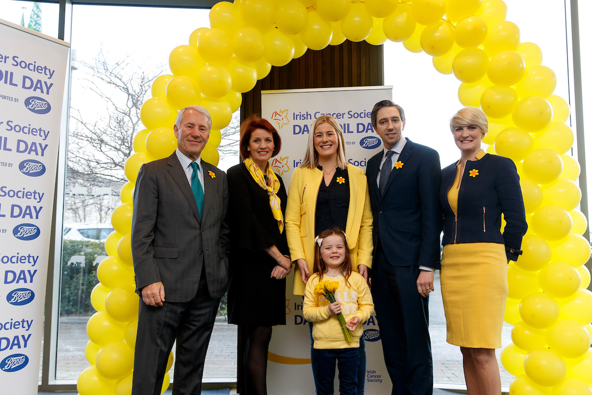 Dermot Breen, Averil Power and Simon Harris at Daffodil Day launch