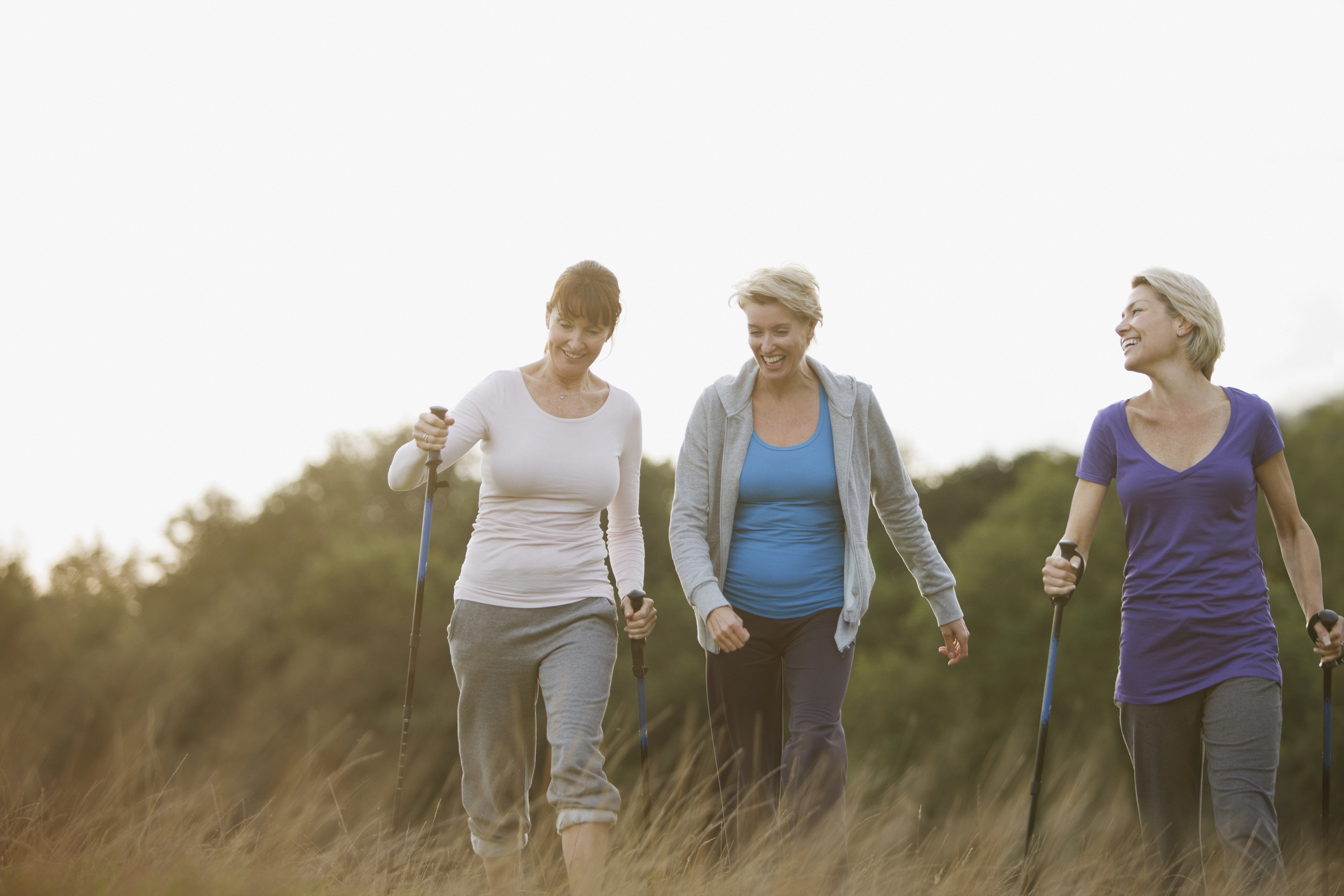 Women hiking in the country