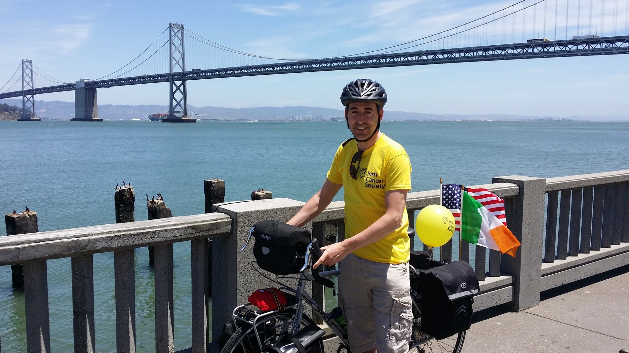 Irish Cancer Society fundraiser in yellow t-shirt