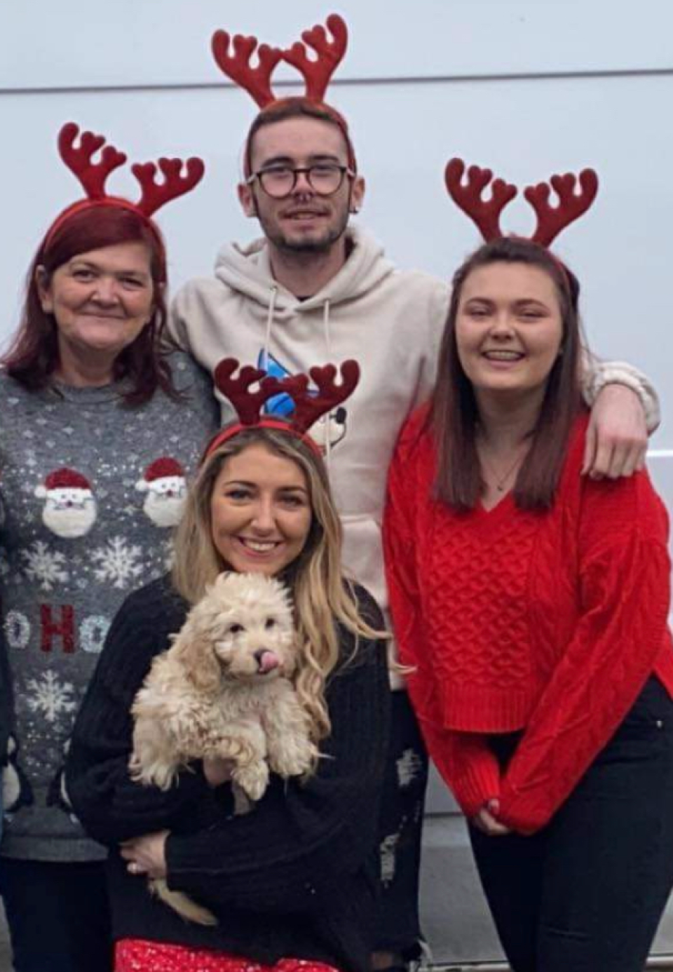 Dee and her children at Christmas time