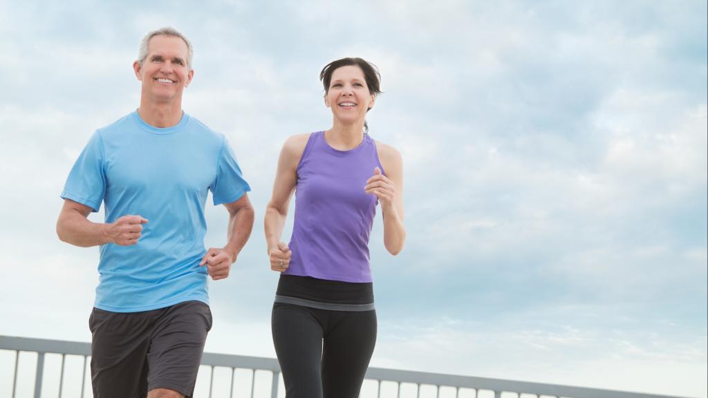 two people running