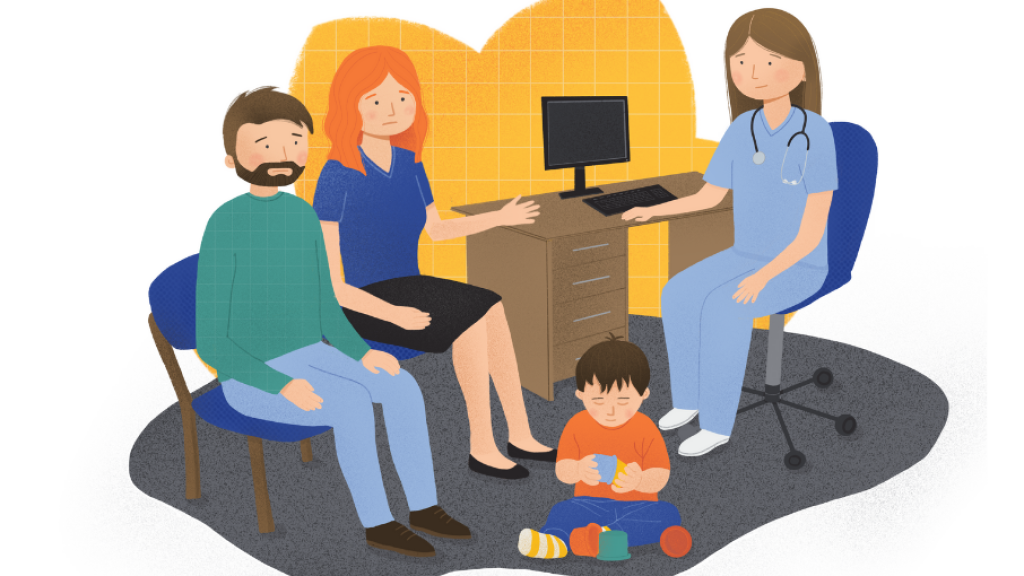 parents talking to a nurse