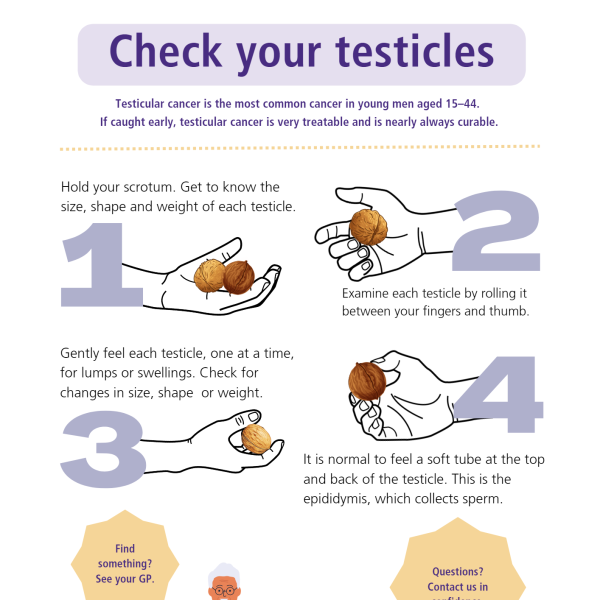 An A4 infographic on how to check your testicles from the Irish Cancer Society