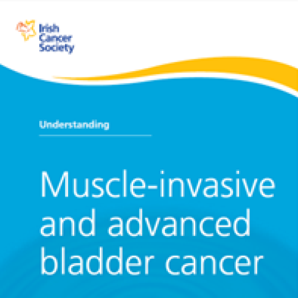 Blue cover of the muscle-invasive and advanced bladder cancer booklet