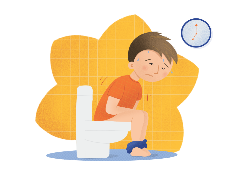 Boy looking uncomfortable on the toilet