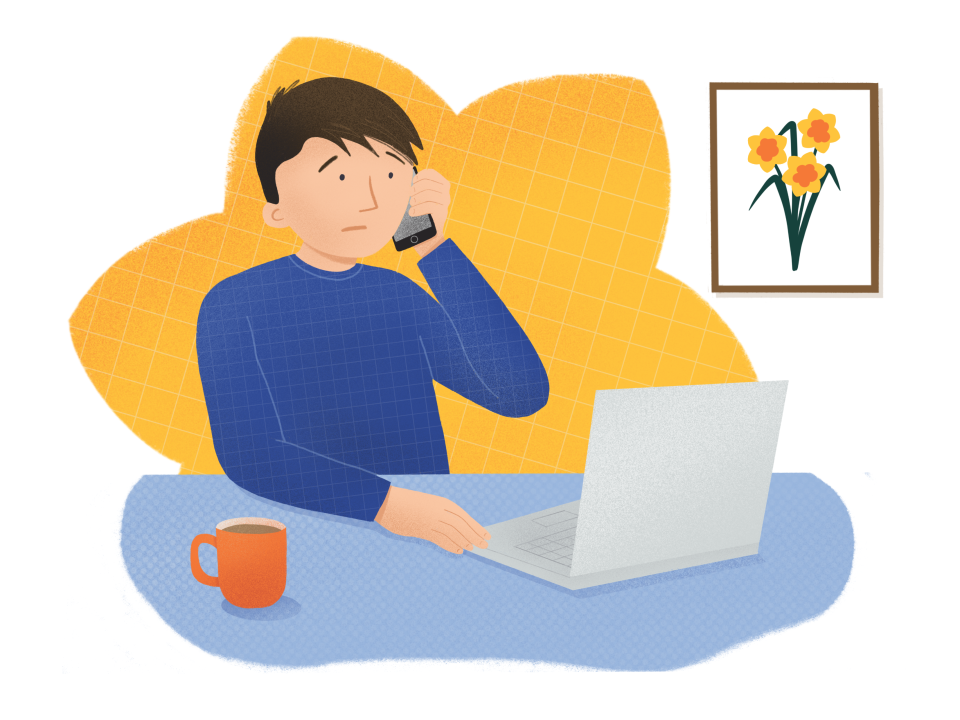 Worried father on the phone