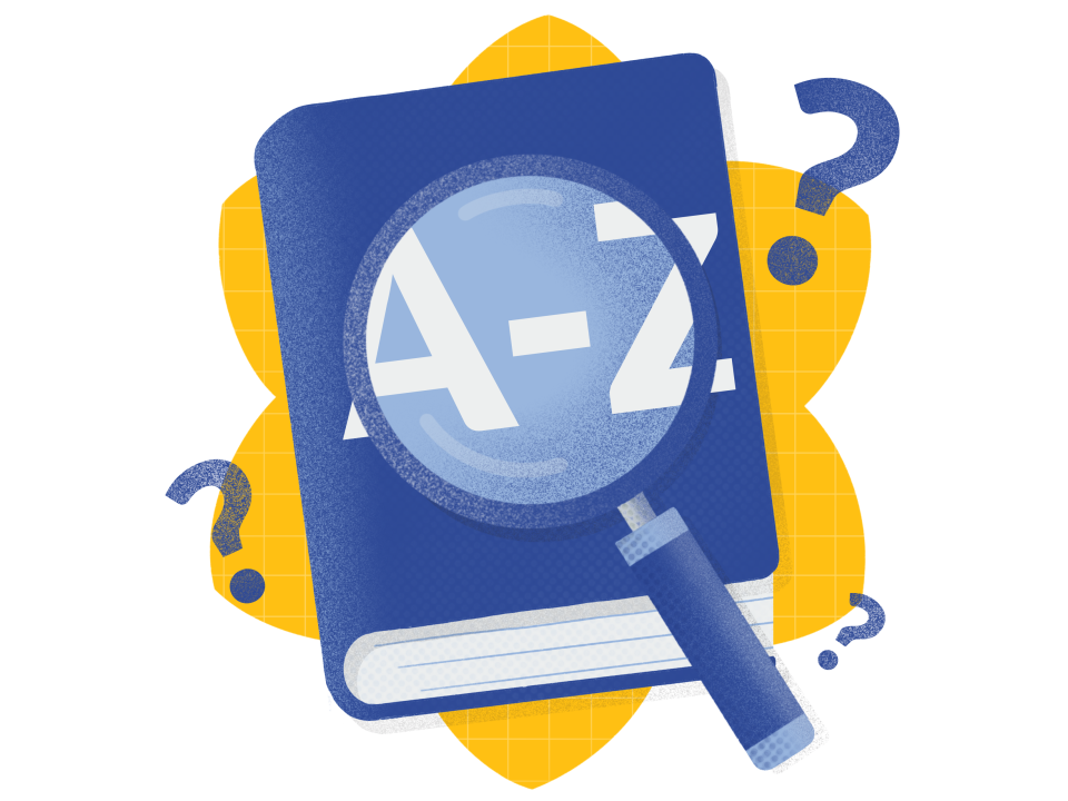 A-Z book with a magnifying glass
