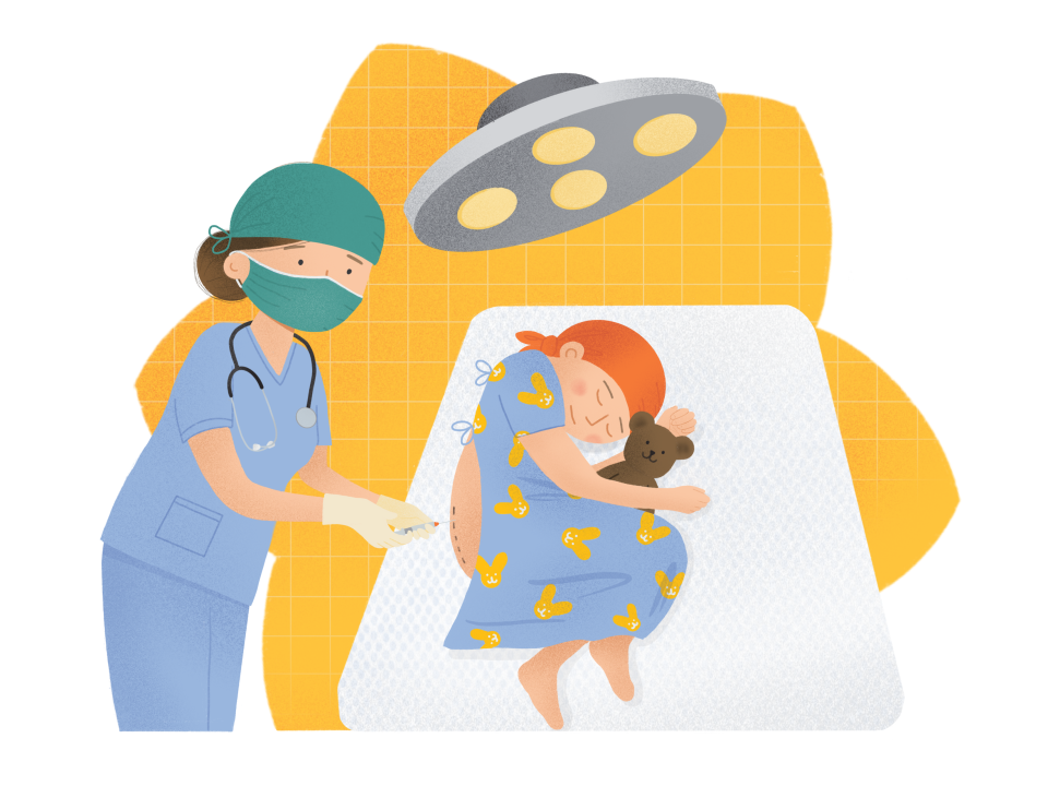 Nurse putting a lumbar puncture needle into a child's back