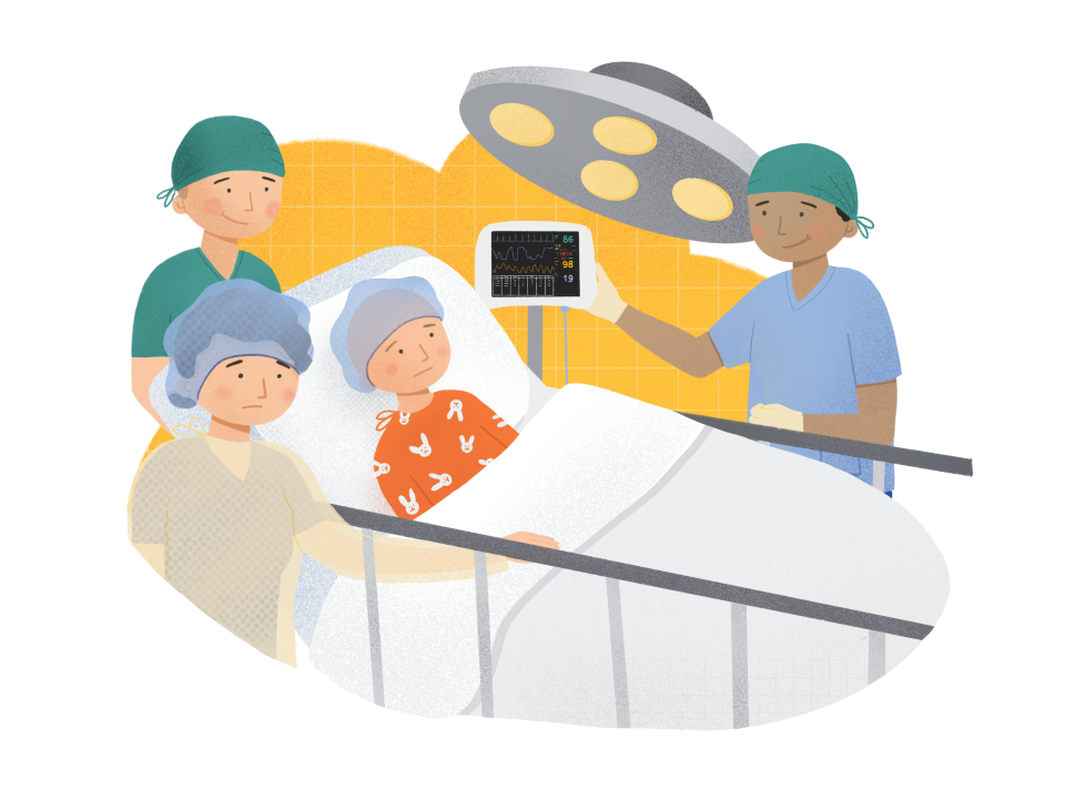Child in a hospital bed ready for surgery