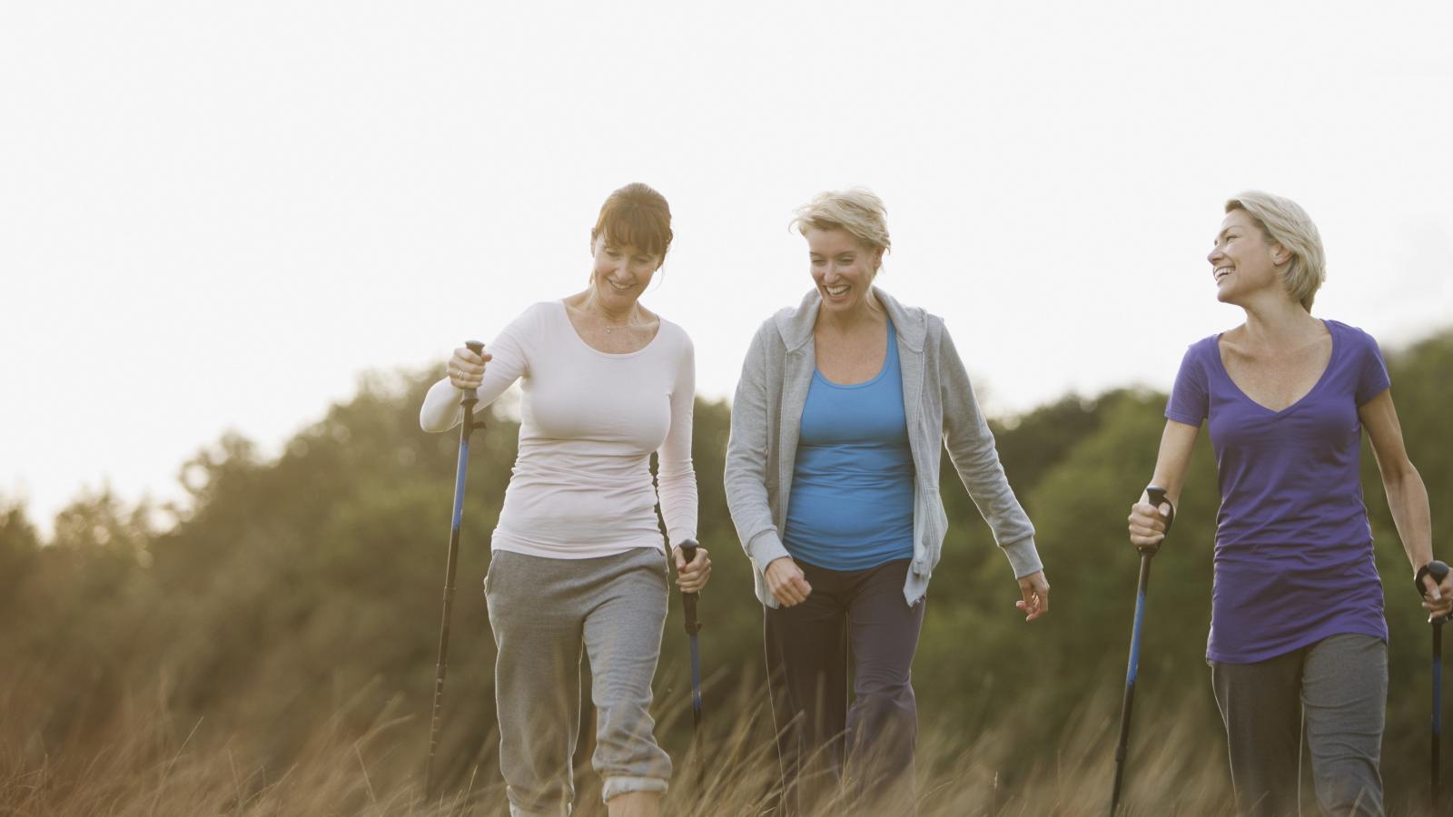 Women hiking in the country