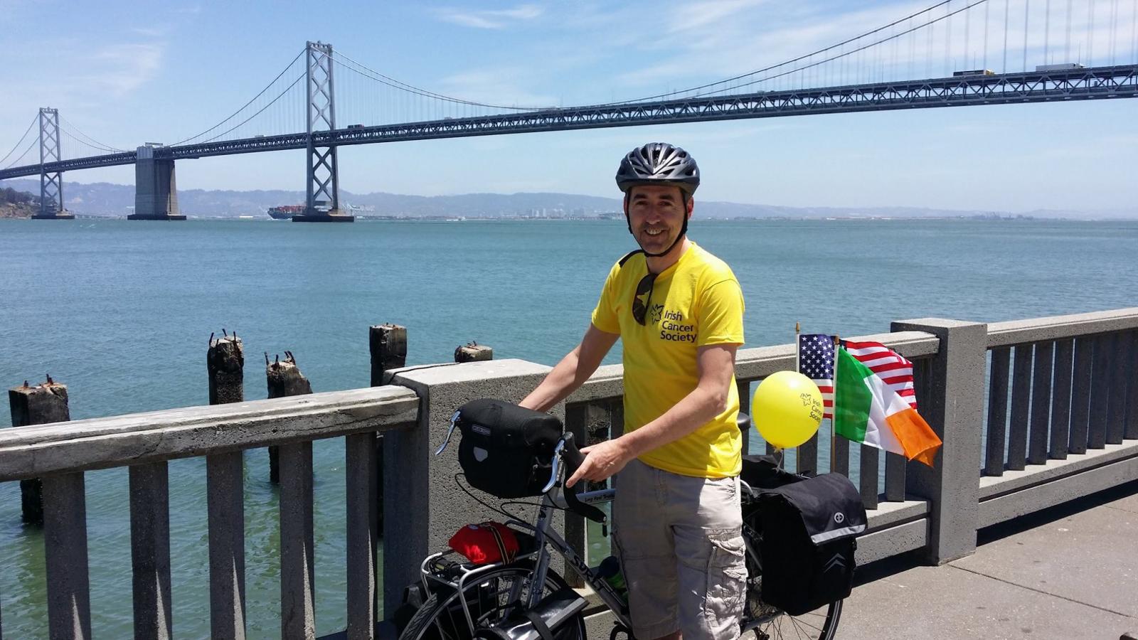 Irish Cancer Society fundraiser in yellow t-shirt