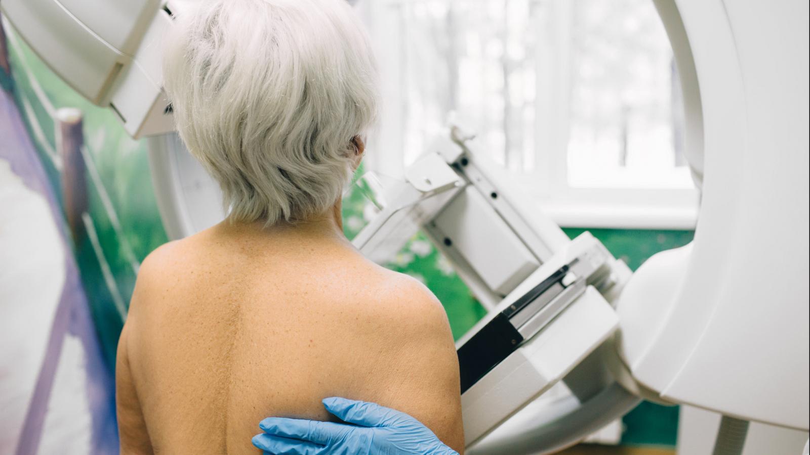 Older woman getting a mammogram