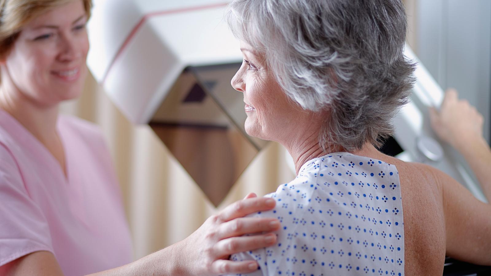 Woman getting a mammogram