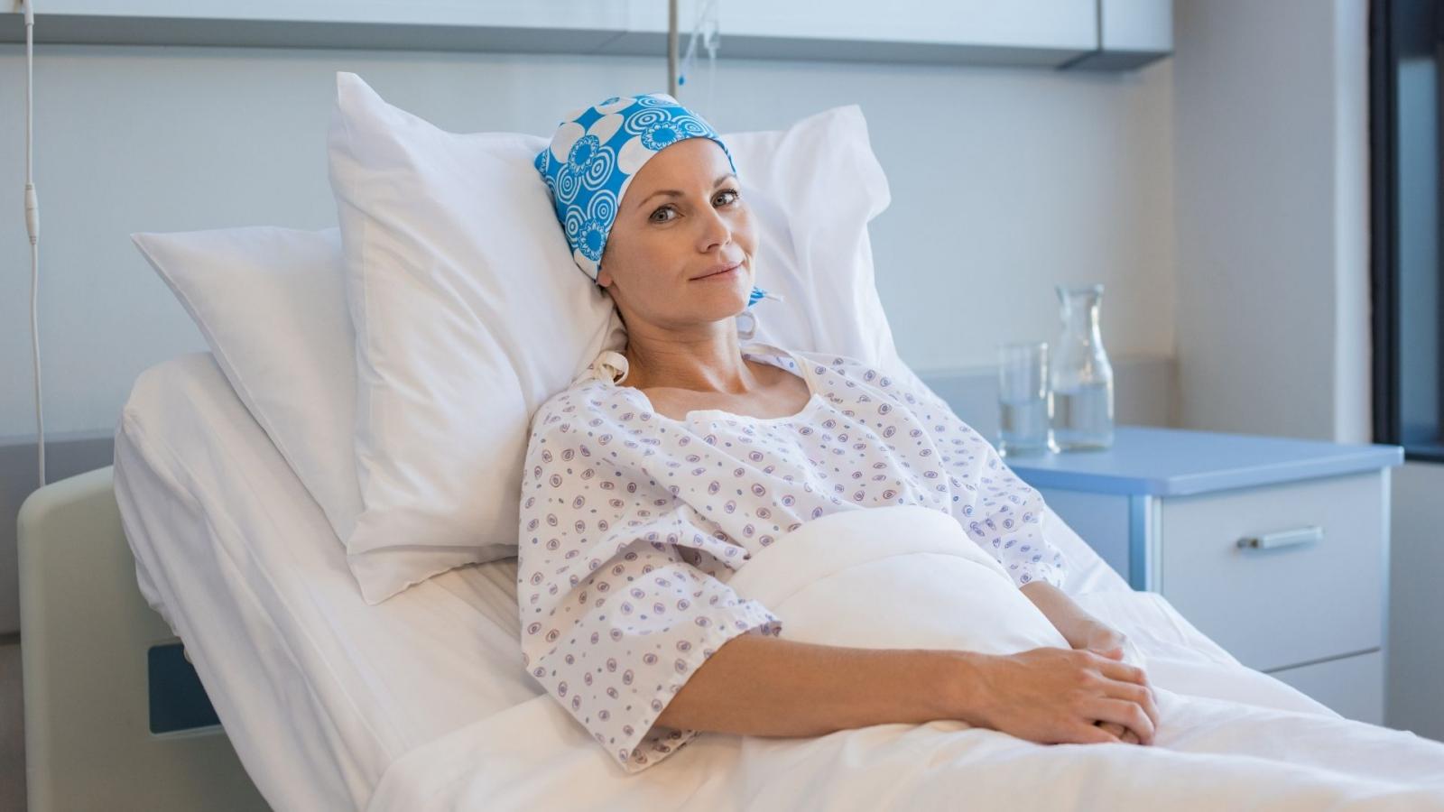 Woman in hospital bed